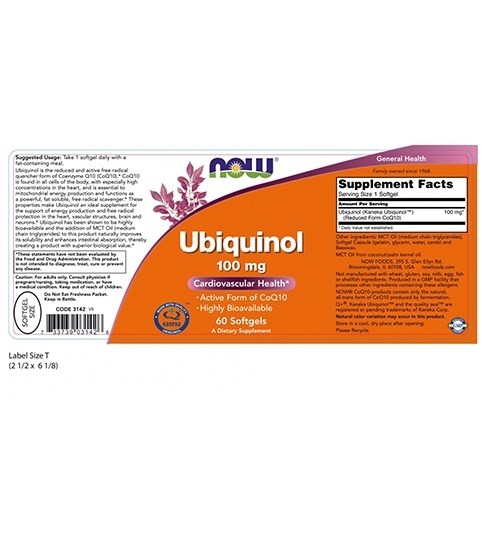 NOW Ubiquinol 100 mg 60 Softgels - PharmaDirect.gr