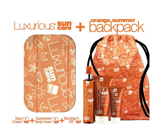 Picture of Intermed Set Luxurious Sun Care Face Cream SPF50 75ml + Sunscreen Body Cream SPF30 200ml + Tanning Oil SPF6 200ml + Δώρο Orange Summer Backpack 1τμχ