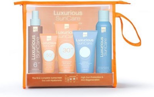 Picture of Intermed Set Luxurious SunCare Face & Body High Protection Pack Sun Protection SPF30 Body Cream 200ml + High Protection SPF50 Face Cream 75ml + Tanning Oil SPF6 200ml + Hydrating Antioxidant Face & Body Spray Mist 200ml + After Sun Face & Body Cooling Gel