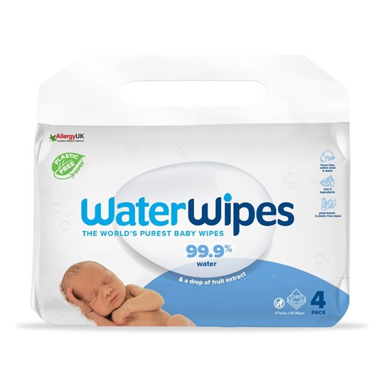 Picture of WaterWipes 100% Plastic-free Άοσμα Μωρομάντηλα, 99.9% Νερό, Ηλικίες 0+, 240 Μαντηλάκια (4πακ/60τμχ)